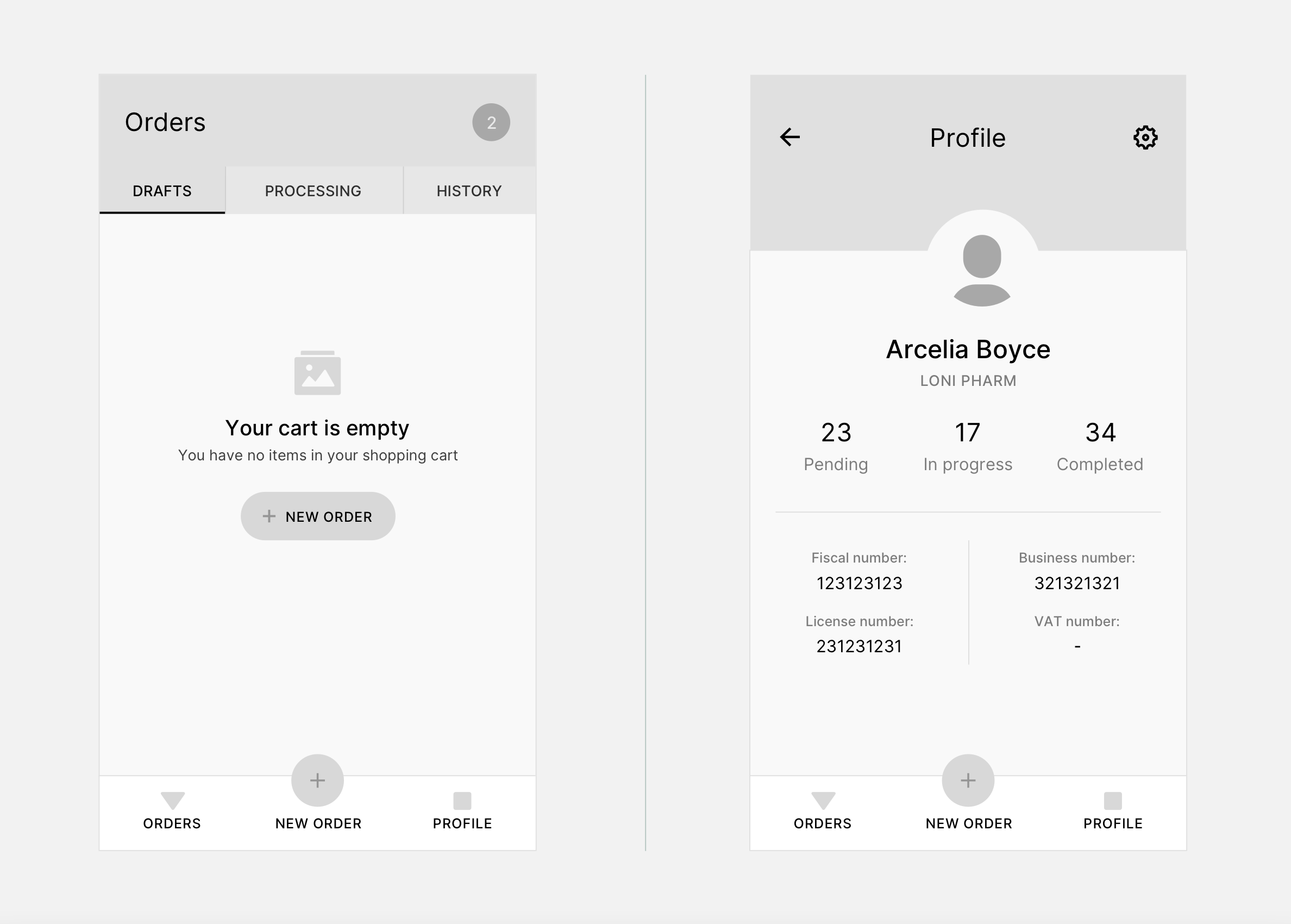 Wireframes for key screens and flows.