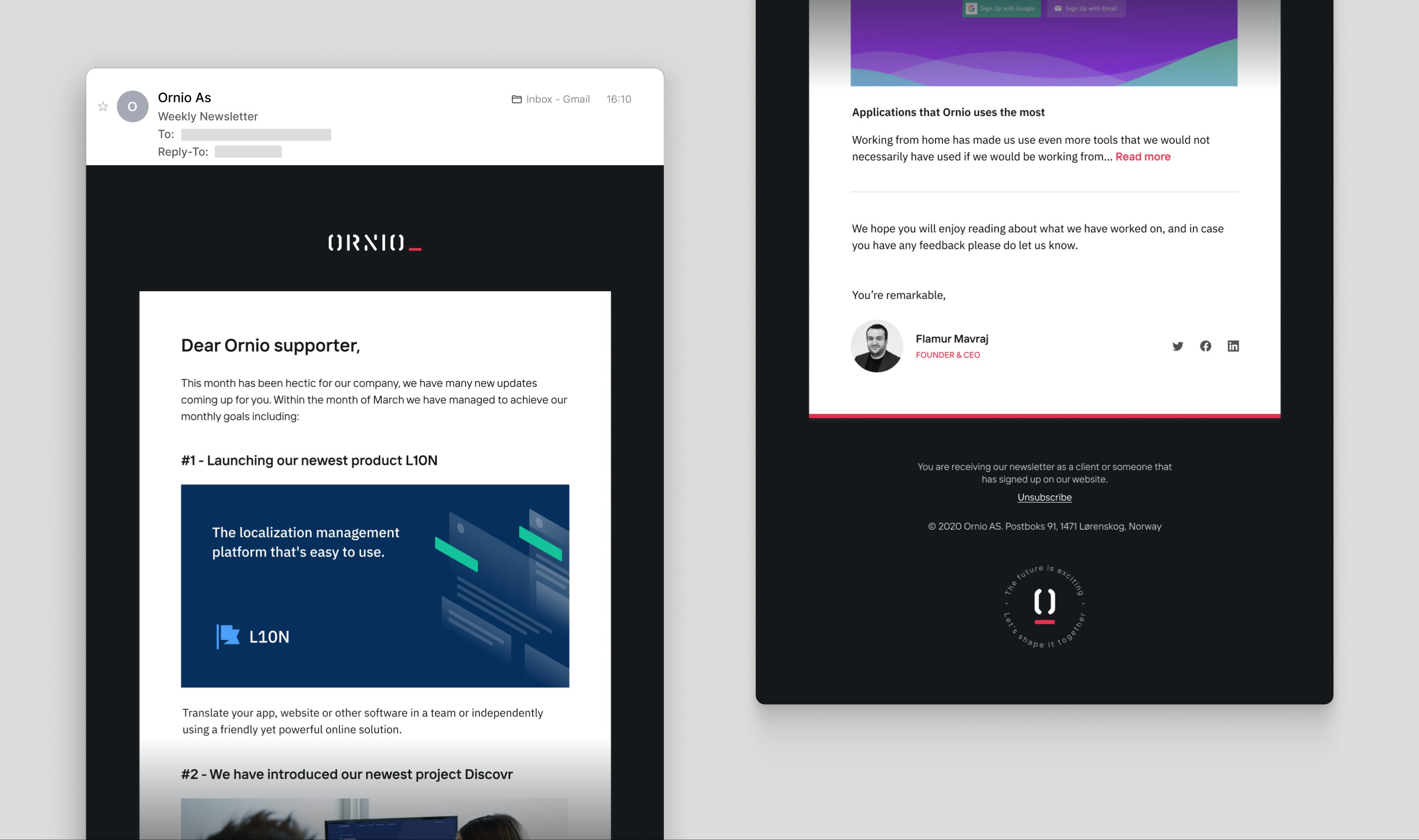 Email template with formal signature
