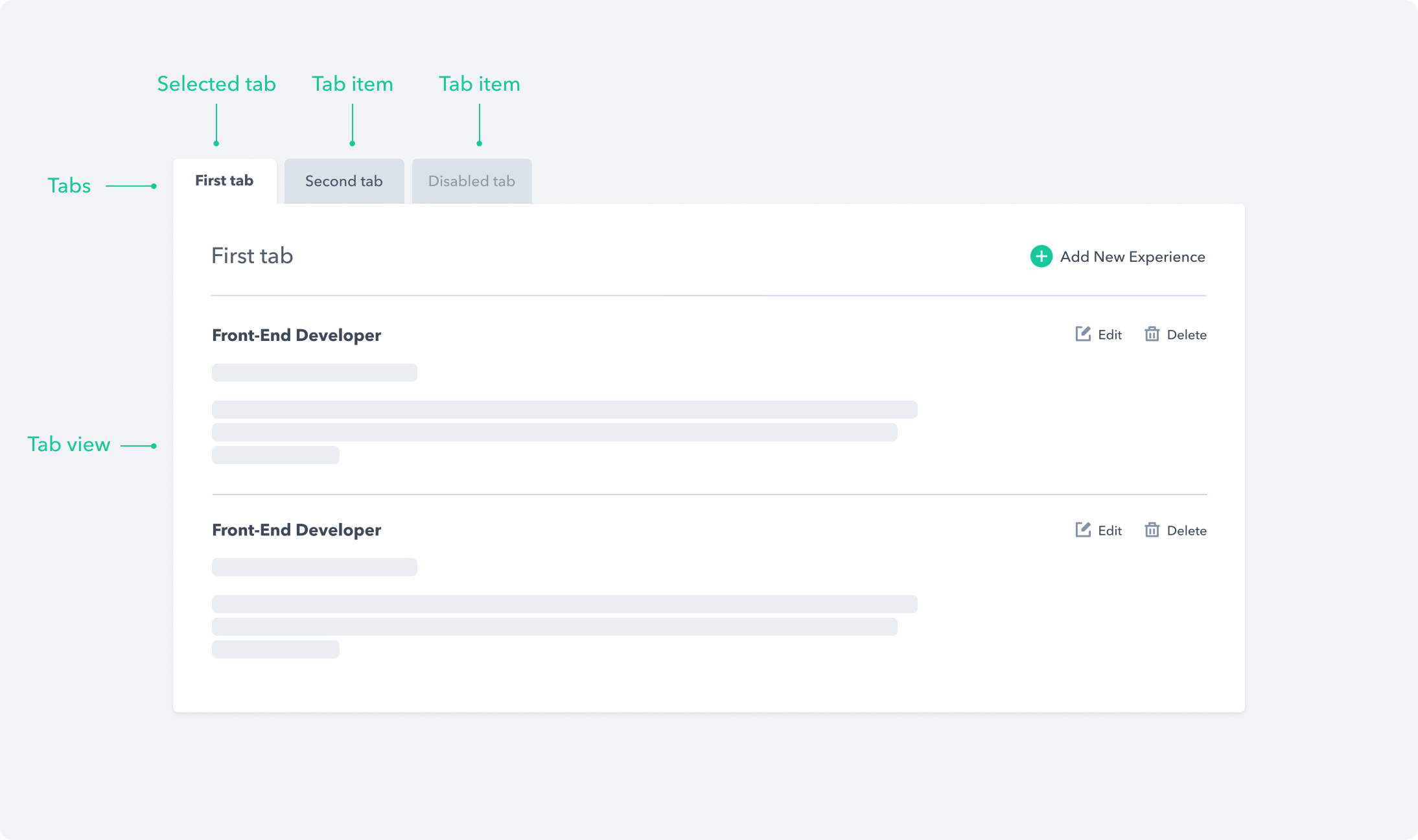 A set of layered sections of content — known as tab panels — that are displayed one at a time.