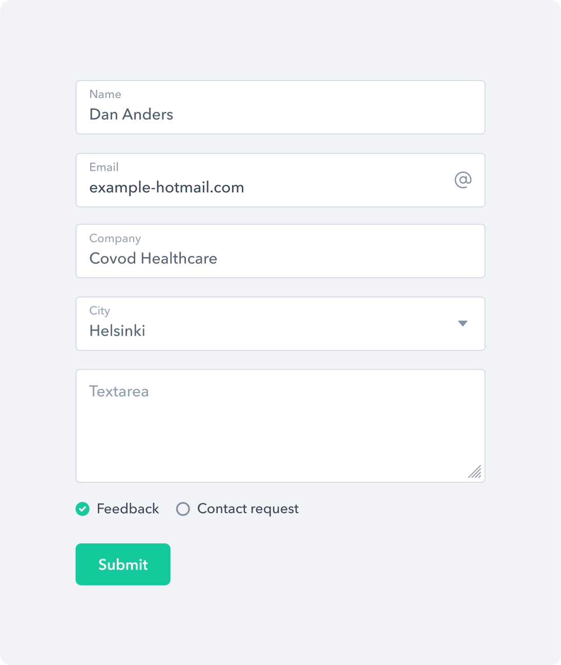 A form control component that features a collection of fieldsets and inputs.