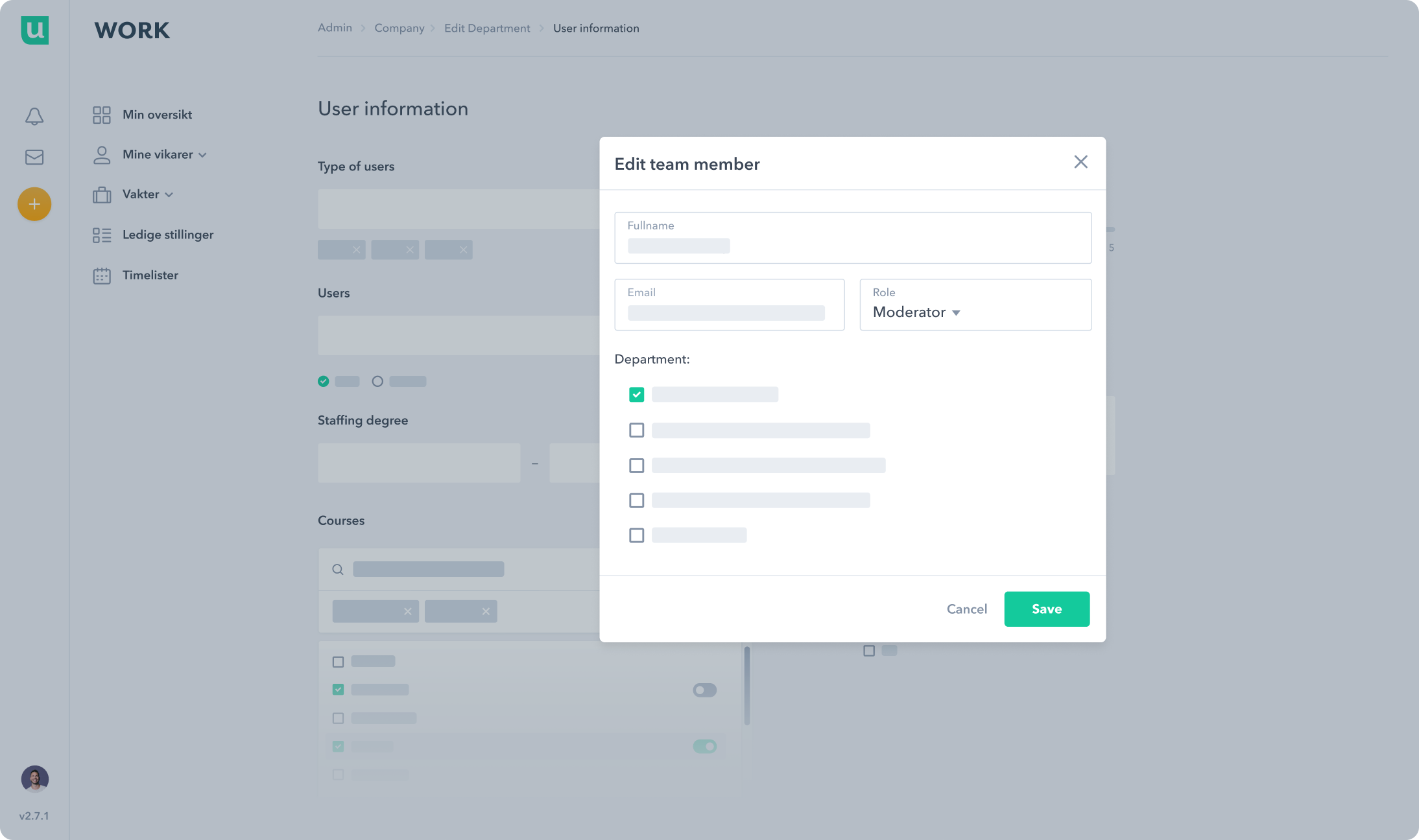 A modal component shown as a content container that gathers information without losing context of the underlying page.